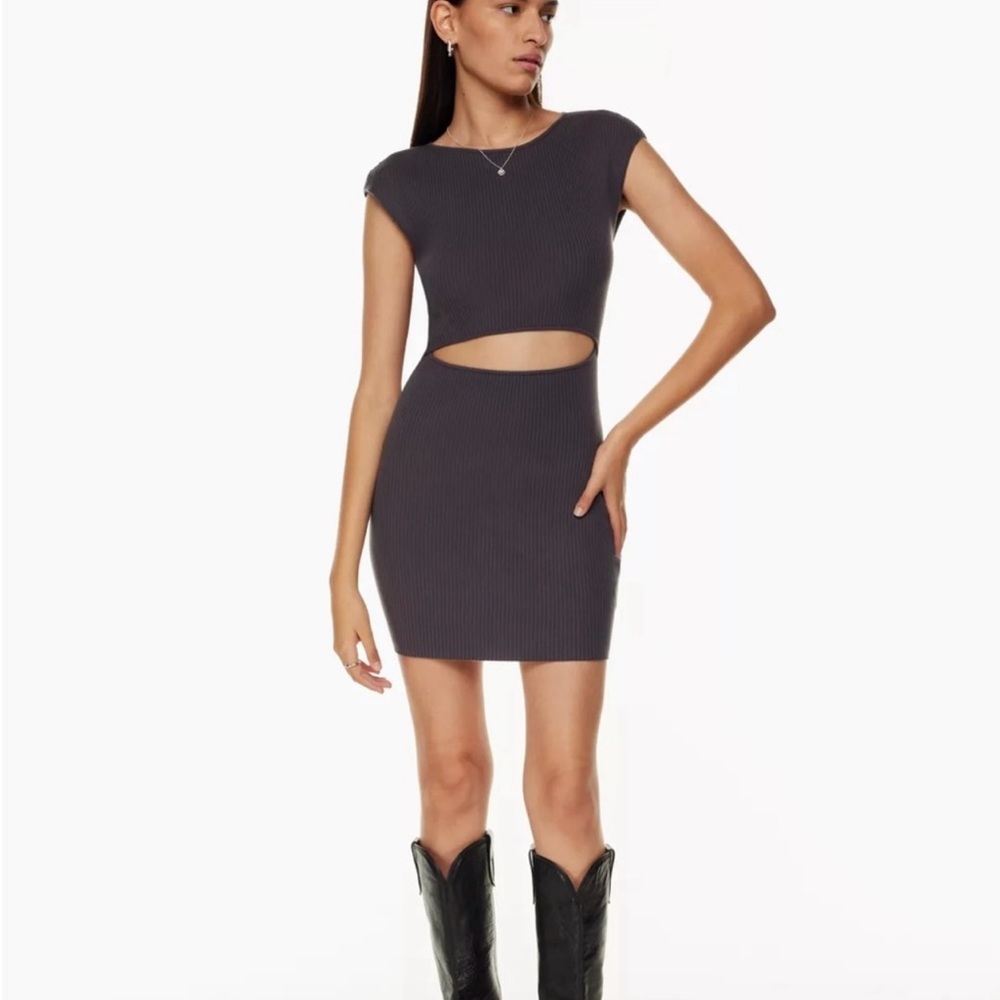 ARITZIA Wilfred Free Cut-Out Knit Mini Dress - Peppercorn Grey
